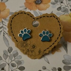 🆕️ Teal Paw Print with Silver Tone Trim Stud Earrings by Local Artist